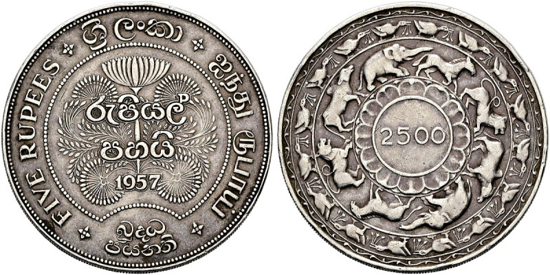 CEYLON. COMMONWEALTH, 1948 - 1972. 5 Rupees (28.16g). 1957. Auf das 2500. Jubilä...