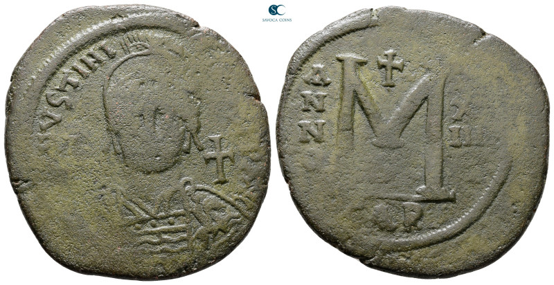 Justinian I AD 527-565. Carthage
Follis or 40 Nummi Æ

39 mm, 0,19 g



F...
