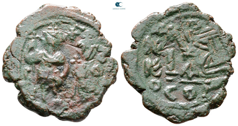Heraclius with Heraclius Constantine AD 610-641. Constantinople
Follis or 40 Nu...