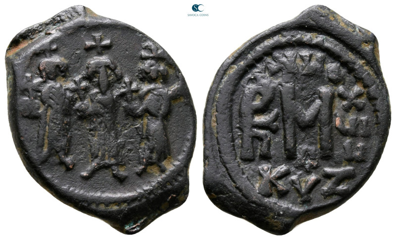 Heraclius, with Martina and Heraclius Constantine AD 610-641. Cyzicus
Follis or...