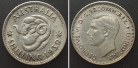 AUSTRALIA. Shilling 1939, George VI, silver, UNC-!
