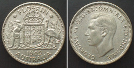 AUSTRALIA. Florin 1942 S, George VI, silver, UNC-