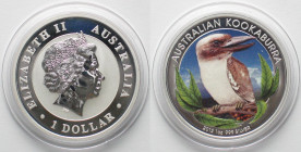 AUSTRALIAN KOOKABURRA. 1 Dollar 2012, WMF, silver, 1 oz, COLORED, RARE!