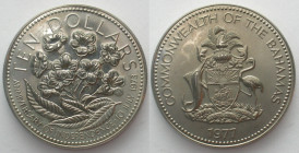 BAHAMAS. Mule error 10 Dollars 1977, Yellow Elder, 4th Anniversary of Independence, Cu-Ni, extremely rare!