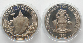 BAHAMAS. 1 Dollar 1981, CONCH SHELL, Cu-Ni, Proof, SCARCE!