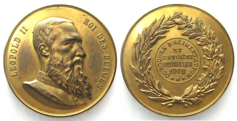 FOOD AND HYGIENE COMPETITION BRUSSEL 1902, Medal, LEOPOLD II, gilt bronze, 63mm,...