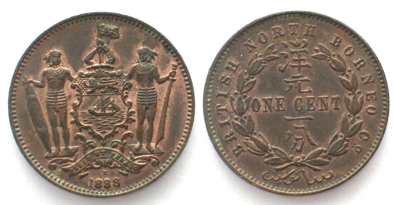 BRITISH NORTH BORNEO. Cent 1888 H, bronze, UNC-! KM # 2