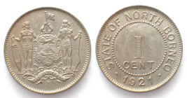 BRITISH NORTH BORNEO. Cent 1921, Cu-Ni, UNC-!