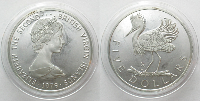 BRITISH VIRGIN ISLANDS. 5 Dollars 1979 FM (P), SNOWY EGRET, silver, Proof, SCARC...