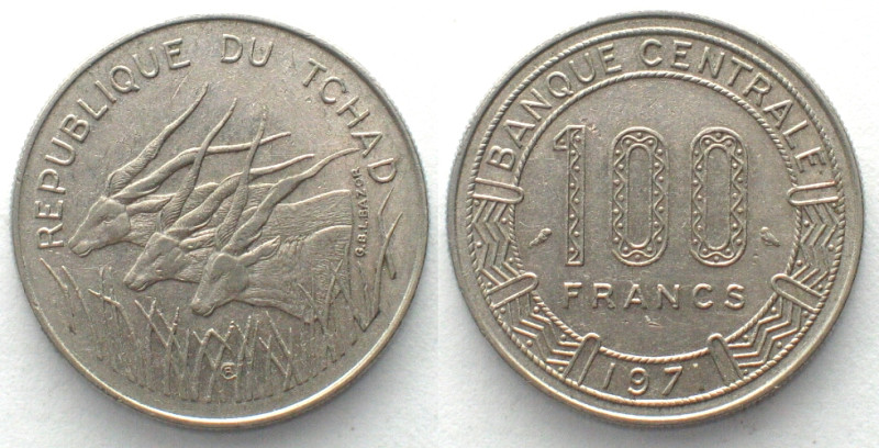 CHAD. 100 Francs 1971, nickel, AU. KM# 2.