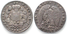 CHILE. 1/2 Real 1844 So IJ, double 8 variety, silver, AU!