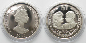 COOK ISLANDS. 1 Dollar 1986 Prince Andrew ROYAL WEDDING silver Proof SCARCE!