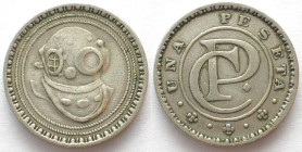 CUBA. 1 Peseta ND, Casino Token about 1890, Cu-Ni, 25mm