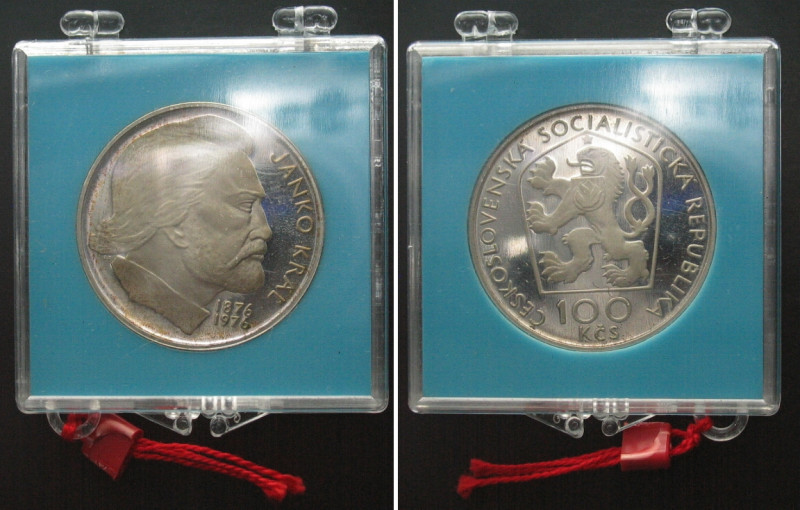 CZECHOSLOVAKIA 100 Korun 1976 JANKO KRAL silver Proof, orig. sealed. KM# 84.