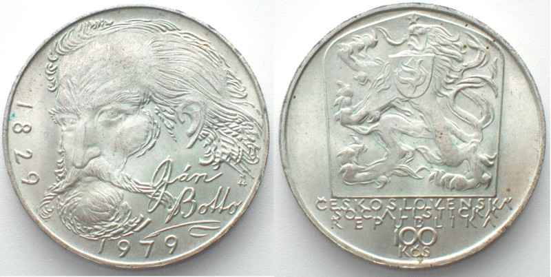 CZECHOSLOVAKIA. 100 Korun 1979, Jan Botto, silver, UNC. KM# 99.