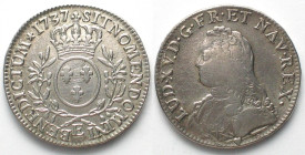 FRANCE Ecu 1737 E, Tours, LOUIS XV, silver, VF-XF, SCARCE!