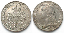 FRANCE. Ecu 1762 L, Bayonne, LOUIS XV, silver, AU!