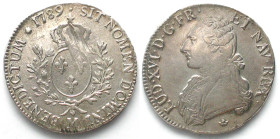 FRANCE. Ecu 1789 M, Toulouse, LOUIS XVI, silver, AU!