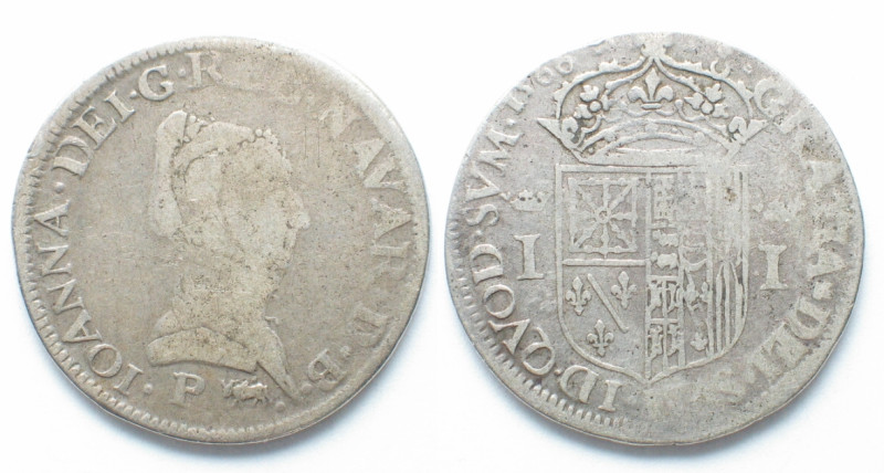 FRENCH STATES. Navarre. Teston 1566, Pau mint, Joan III d'Albret, silver, VF- Jo...