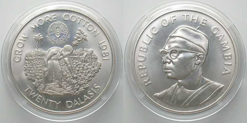 GAMBIA. 20 Dalasis 1981, F.A.O., silver, BU. KM# 20. Weight: 28.28 g (0.925)