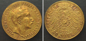 PRUSSIA. 20 Mark 1895, WILHELM II, contemporary counterfeit, brass, 22mm, AU