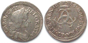 GREAT BRITAIN Threepence 1684 over 3 CHARLES II silver VF-XF!