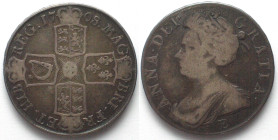 GREAT BRITAIN. Crown 1708 E, ANNO SEPTIMO, Edinburgh mint, ANNE, silver, aVF, SCARCE!