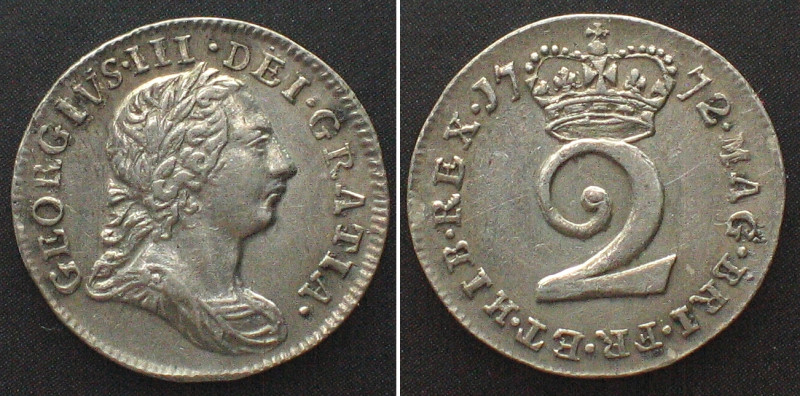 GREAT BRITAIN Maundy 2 Pence 1772 GEORGE III silver UNC-. KM# 595