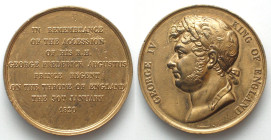 GEORGE IV. Accession medal 1820 by Renkin, cast bronze, gilt, 47mm, UNC-