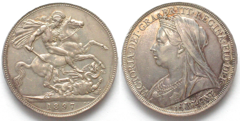 GREAT BRITAIN. Crown 1897 - LX, VICTORIA, silver, AU, KM # 783. Tiny edge nicks