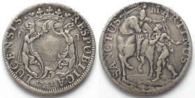 LUCCA. Scudo 1754, St. Martin, arms with supporters, silver, VF.