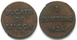 LUCCA. 1 Quattrino 1826, Carlo Ludovico di Borbone, copper, XF