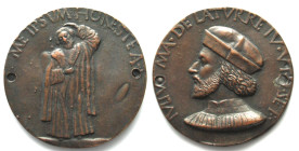 PADUA. Medal ND, 1519-29, GIULIO DELLA TORRE (1480-1531) Self-portrait, bronze, 64mm, RRR! XF
