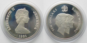 JAMAICA 10 Dollars 1981 Royal Wedding CHARLES & DIANA silver Proof
