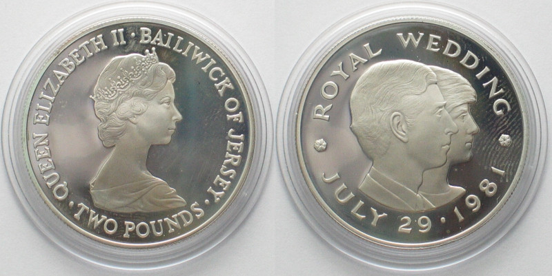 JERSEY 2 Pounds 1981 ROYAL WEDDING of CHARLES & DIANA silver Proof! Weight: 28.2...