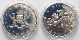 MACAU 100 Patacas 1988 Lunar YEAR OF THE DRAGON silver Proof SCARCE!