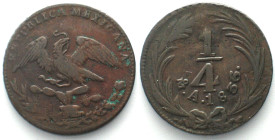 MEXICO. 1/4 Real 1836 Mo, copper, aXF