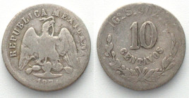 MEXICO. 10 Centavos 1874 Go, silver, F-VF