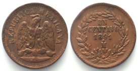 MEXICO. 1 Centavo 1891 Mo, copper, AU!