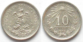 MEXICO. 10 Centavos 1906, silver, UNC-