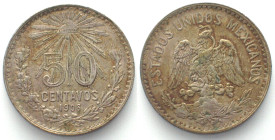 MEXICO. 50 Centavos 1906, closed 9, silver, XF!