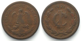 MEXICO. 1 Centavo 1921, bronze, scarce date! F-VF