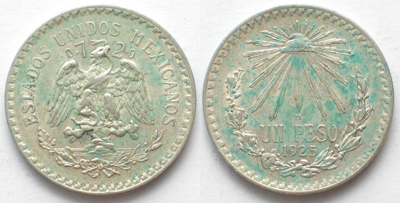 MEXICO. Peso 1925, silver, scarce date! AU. KM # 455.