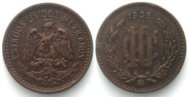MEXICO. 10 Centavos 1935, bronze, XF!
