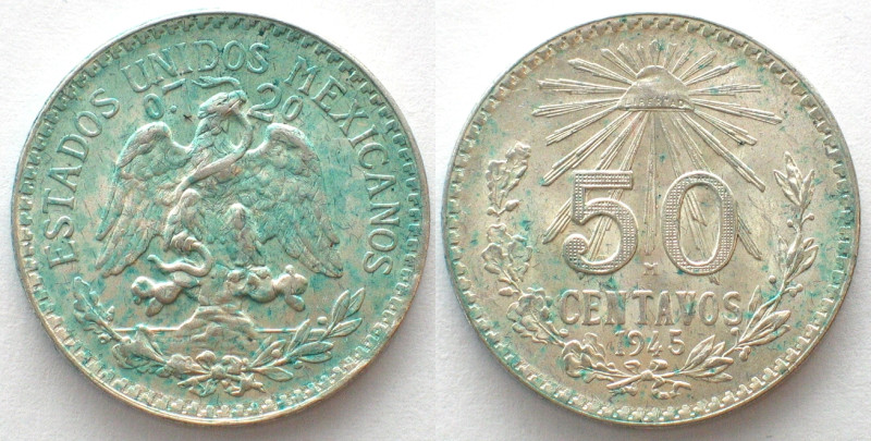 MEXICO. 50 Centavos 1945, silver, UNC. KM # 447.