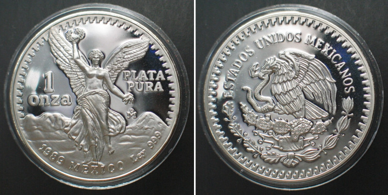 MEXICO. 1 Onza 1989, LIBERTAD, 1 oz silver, Proof, SCARCE! KM# 494.1.