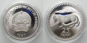 MONGOLIA. 25 Tugrik 1987, Snow leopard, WWF, silver, Proof