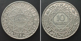 MOROCCO 10 Francs AH 1352 (1933) silver Prooflike specimen!