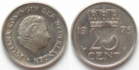 NETHERLANDS. 25 Cents 1973, Juliana, strike through mint error, rare!