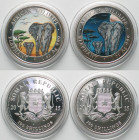 SOMALIA. Set 2 x 100 Shillings 2015, Elephant, DAY & NIGHT, silver, 1 oz, COLORED, RARE!